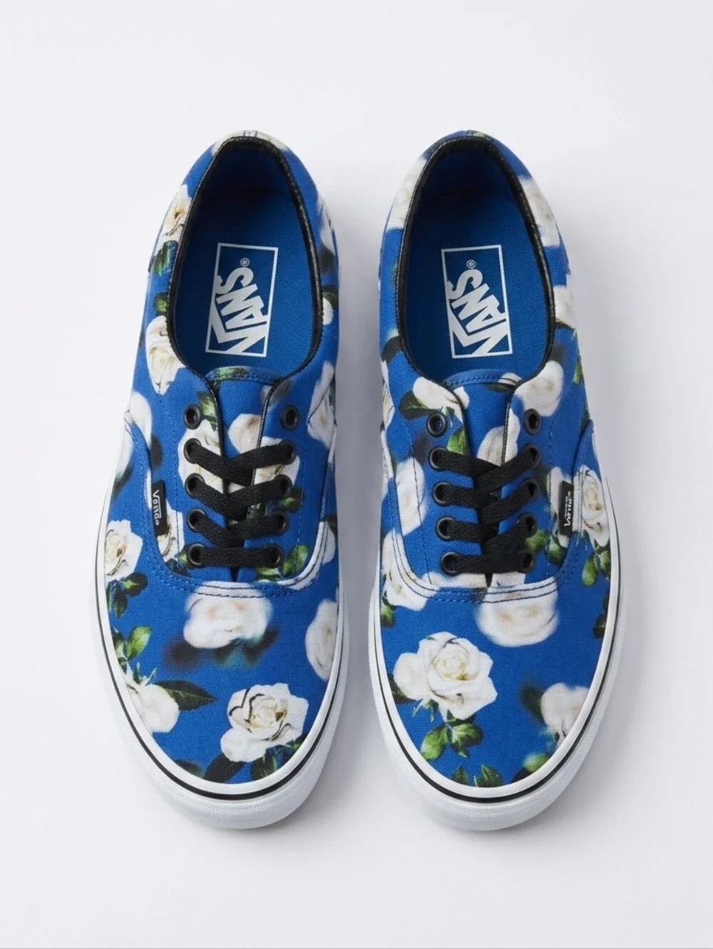 Vans Blue Canvas White Rose Print Low-Top Sneakers
